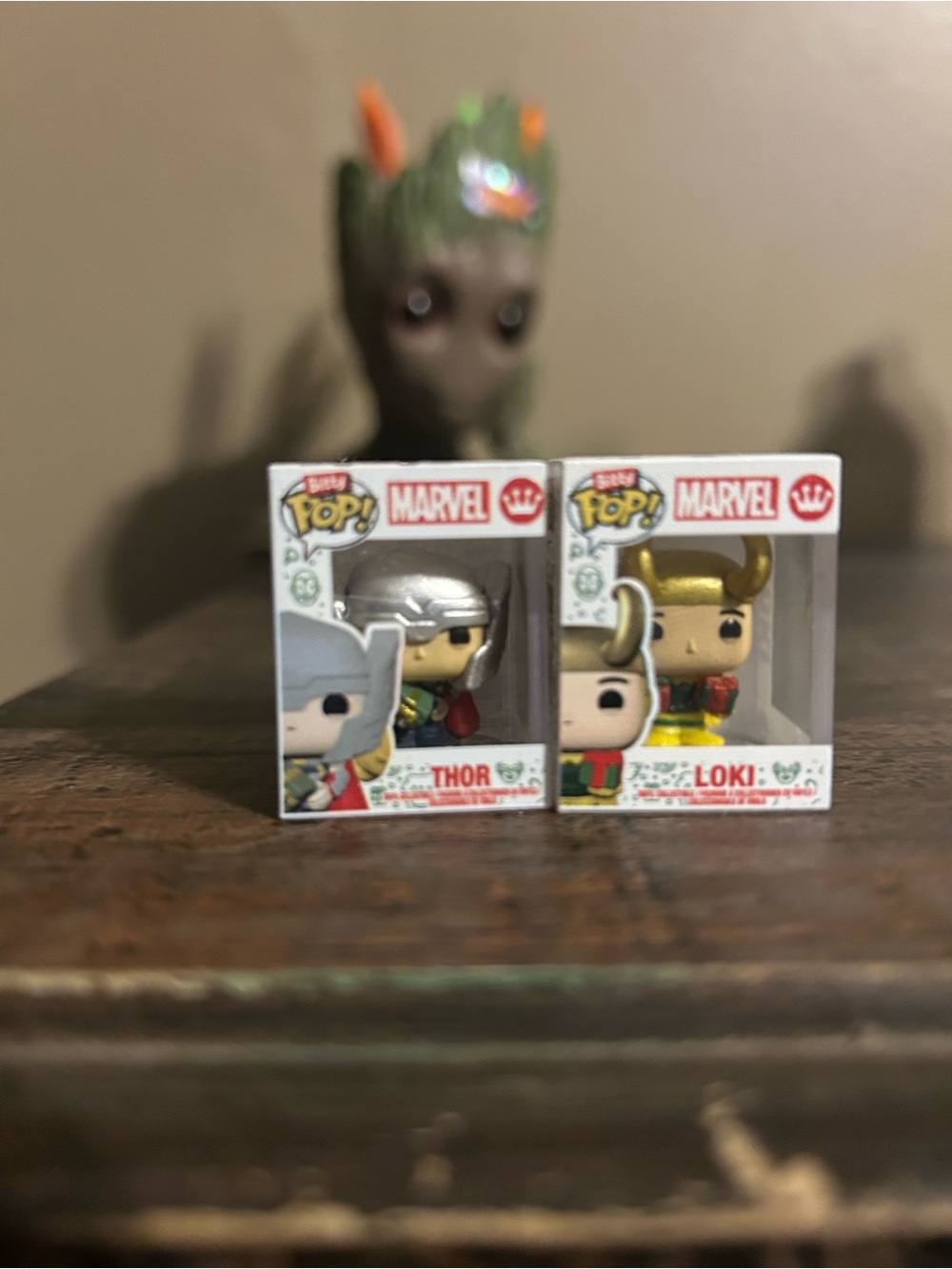 Bitty Funko Pop! Marvel Thor & Loki Holiday Boxed Duo - Green, Red, Gold, Silver